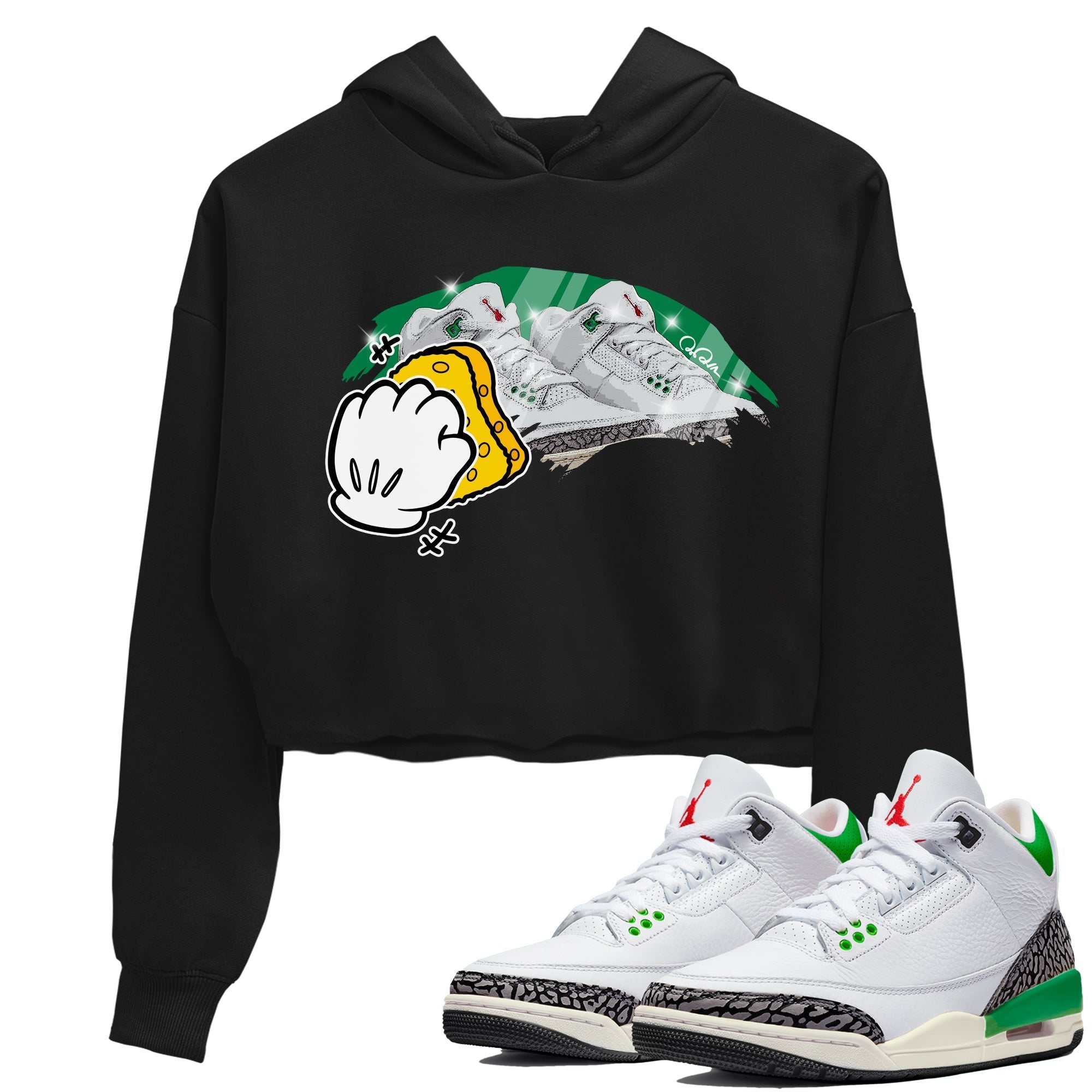 Air Jordan 3 Lucky Green Sneaker Match Tees Wiping Streetwear Sneaker Shirt AJ3 Lucky Green Sneaker Release Tees Women's Shirts Black 1
