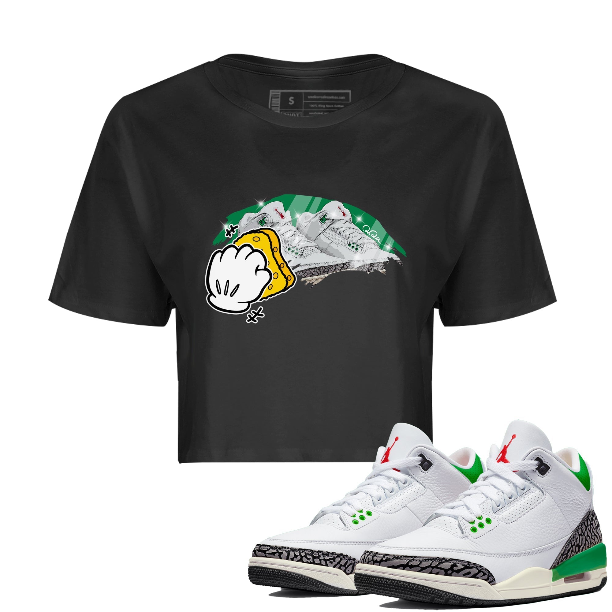 Air Jordan 3 Lucky Green Sneaker Match Tees Wiping Streetwear Sneaker Shirt AJ3 Lucky Green Sneaker Release Tees Women's Shirts Black 1