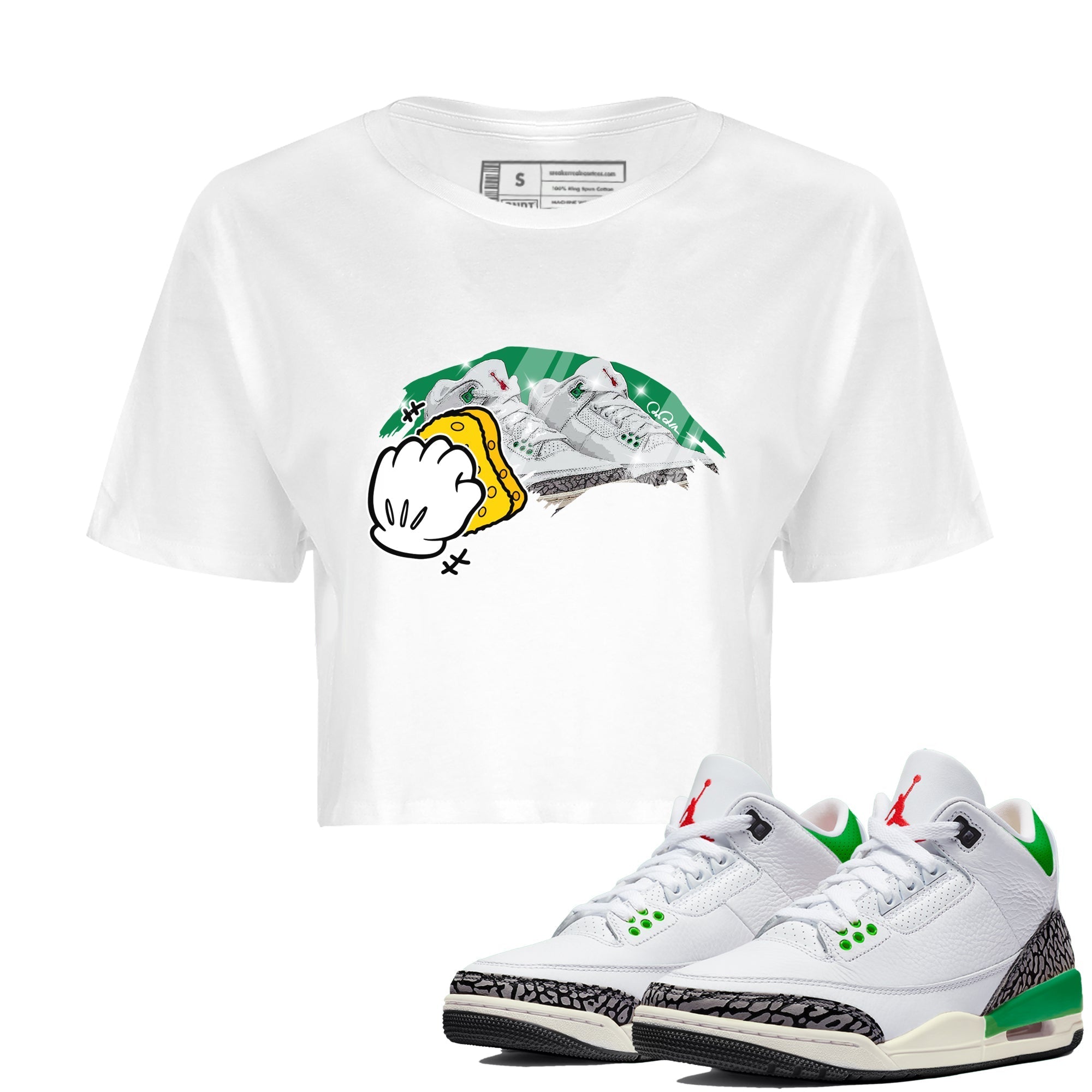 Air Jordan 3 Lucky Green Sneaker Match Tees Wiping Streetwear Sneaker Shirt AJ3 Lucky Green Sneaker Release Tees Women's Shirts White 1