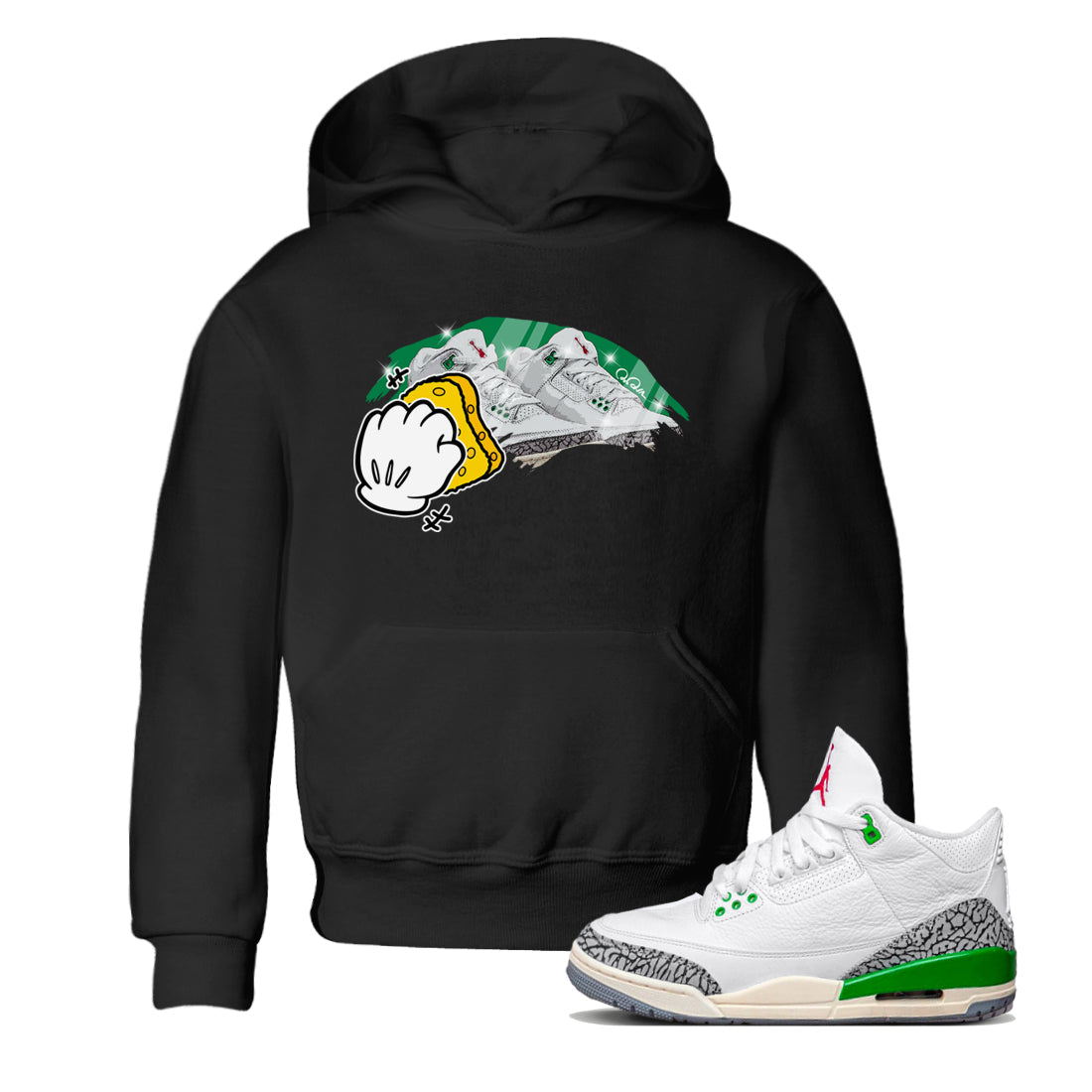 Air Jordan 3 Lucky Green Sneaker Match Tees Wiping Streetwear Sneaker Shirt AJ3 Lucky Green Sneaker Release Tees Kids Shirts Black 1