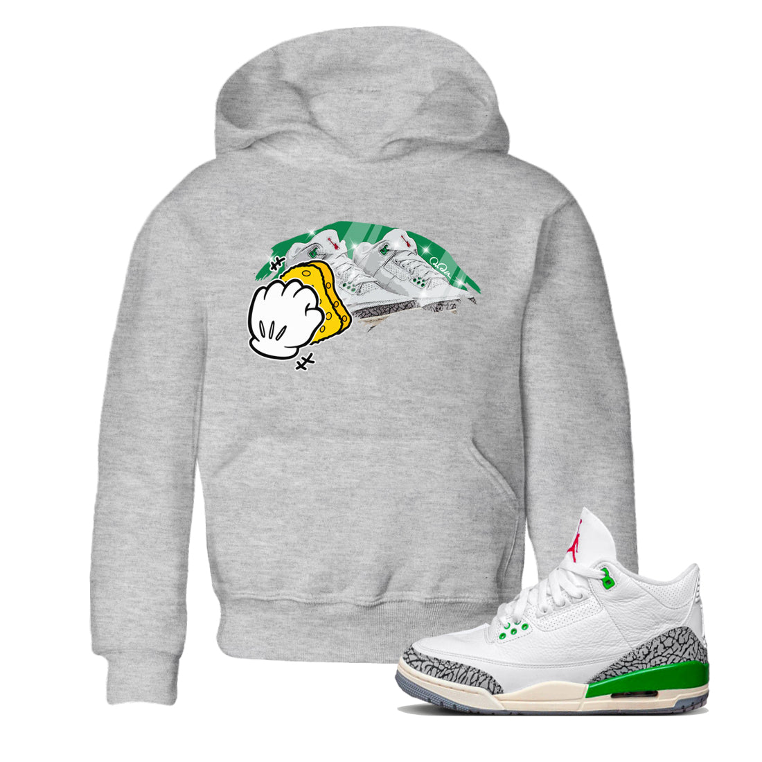 Air Jordan 3 Lucky Green Sneaker Match Tees Wiping Streetwear Sneaker Shirt AJ3 Lucky Green Sneaker Release Tees Kids Shirts Heather Grey 1