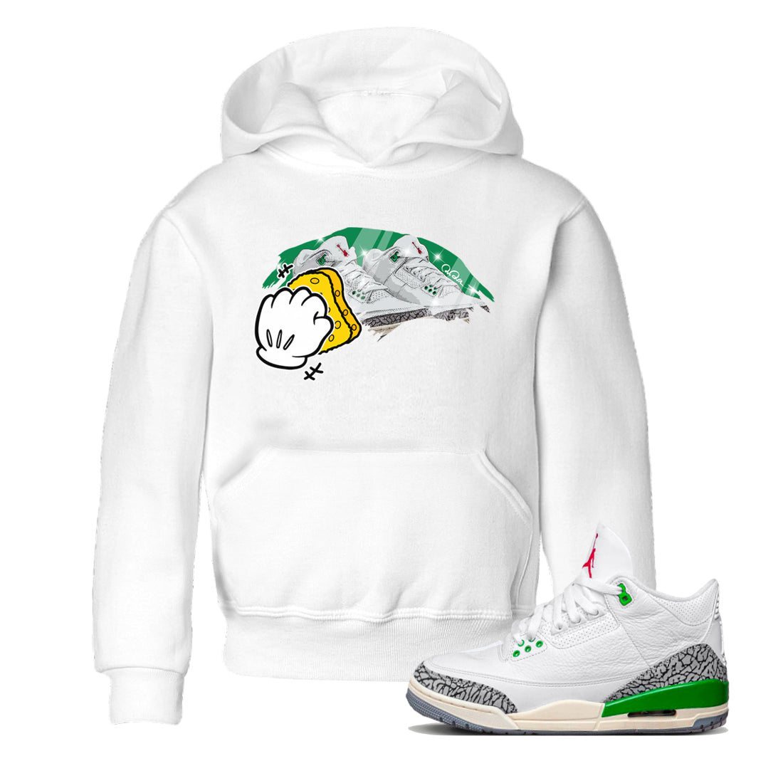 Air Jordan 3 Lucky Green Sneaker Match Tees Wiping Streetwear Sneaker Shirt AJ3 Lucky Green Sneaker Release Tees Kids Shirts White 1