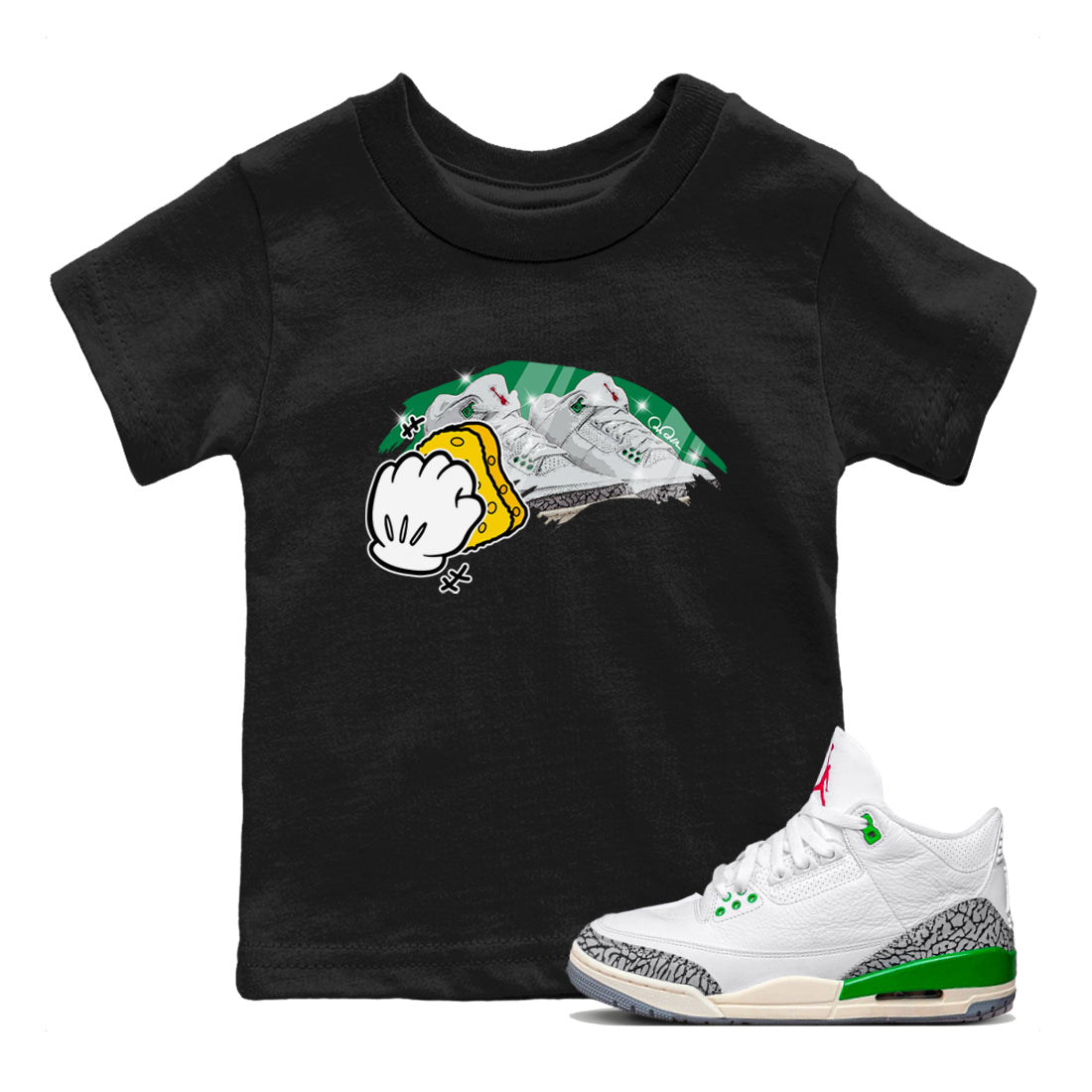 Air Jordan 3 Lucky Green Sneaker Match Tees Wiping Streetwear Sneaker Shirt AJ3 Lucky Green Sneaker Release Tees Kids Shirts Black 1