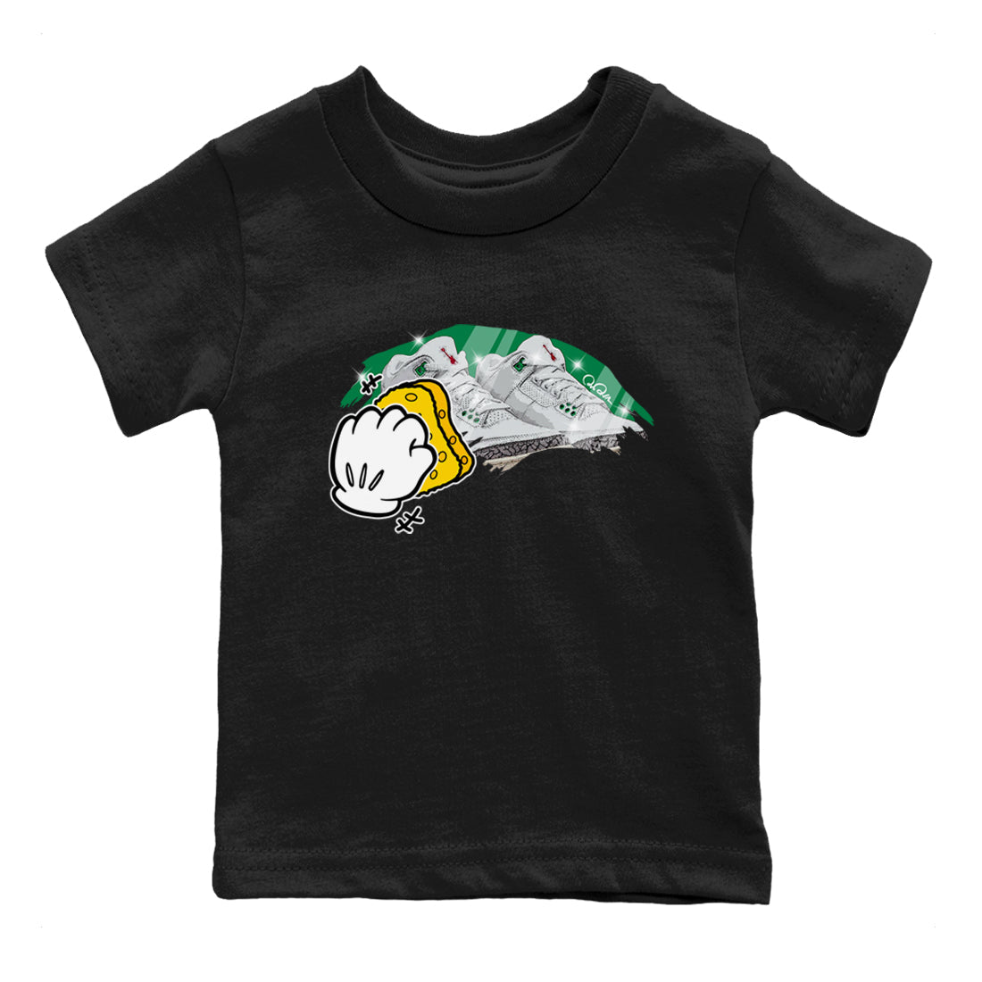 Air Jordan 3 Lucky Green Sneaker Match Tees Wiping Streetwear Sneaker Shirt AJ3 Lucky Green Sneaker Release Tees Kids Shirts Black 2