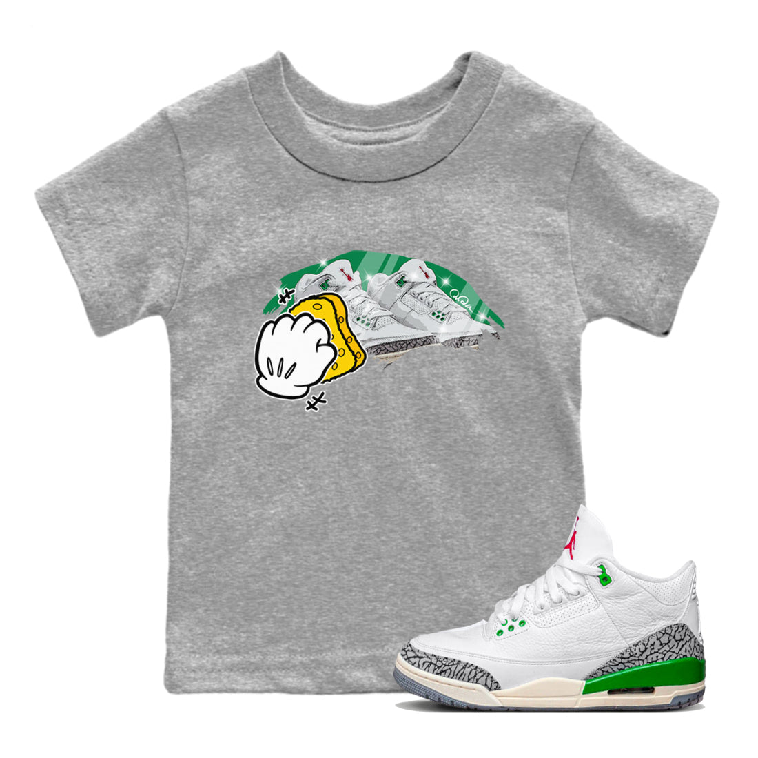 Air Jordan 3 Lucky Green Sneaker Match Tees Wiping Streetwear Sneaker Shirt AJ3 Lucky Green Sneaker Release Tees Kids Shirts Heather Grey 1