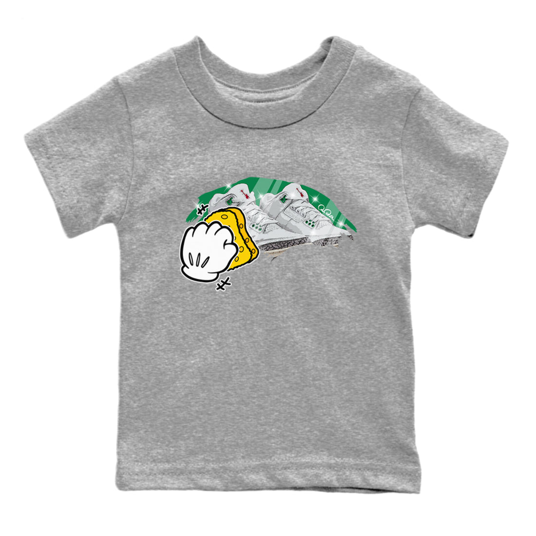 Air Jordan 3 Lucky Green Sneaker Match Tees Wiping Streetwear Sneaker Shirt AJ3 Lucky Green Sneaker Release Tees Kids Shirts Heather Grey 2
