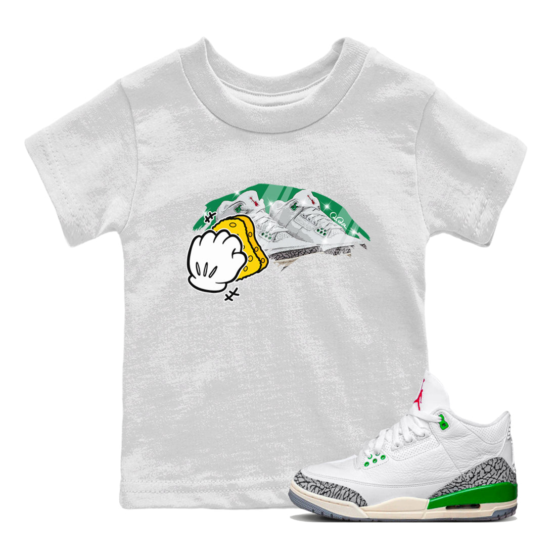 Air Jordan 3 Lucky Green Sneaker Match Tees Wiping Streetwear Sneaker Shirt AJ3 Lucky Green Sneaker Release Tees Kids Shirts White 1