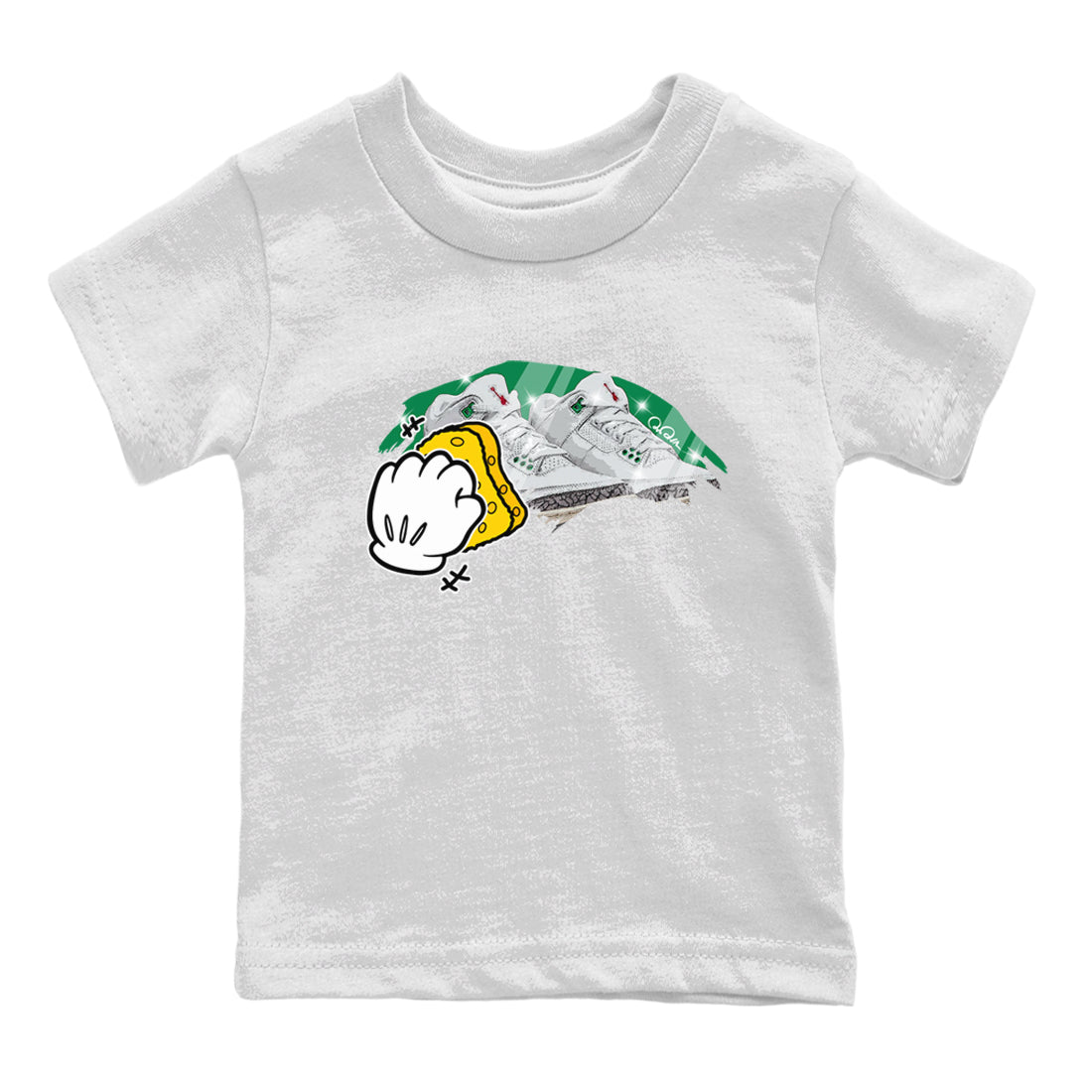 Air Jordan 3 Lucky Green Sneaker Match Tees Wiping Streetwear Sneaker Shirt AJ3 Lucky Green Sneaker Release Tees Kids Shirts White 2