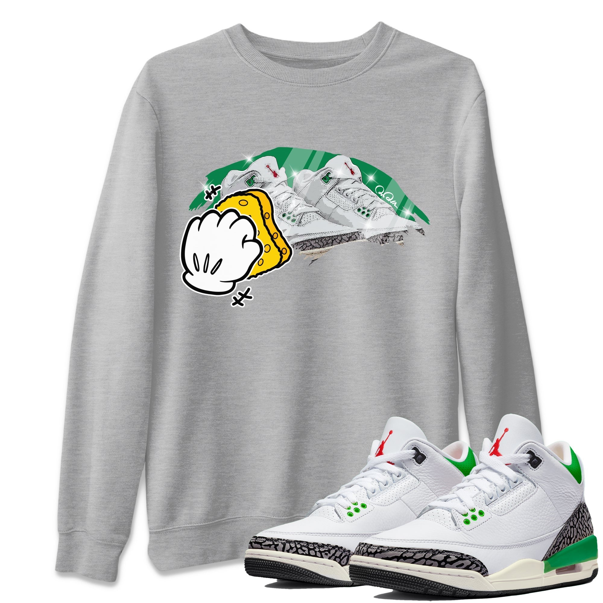 Air Jordan 3 Lucky Green Sneaker Match Tees Wiping Streetwear Sneaker Shirt AJ3 Lucky Green Sneaker Release Tees Unisex Shirts Heather Grey 1