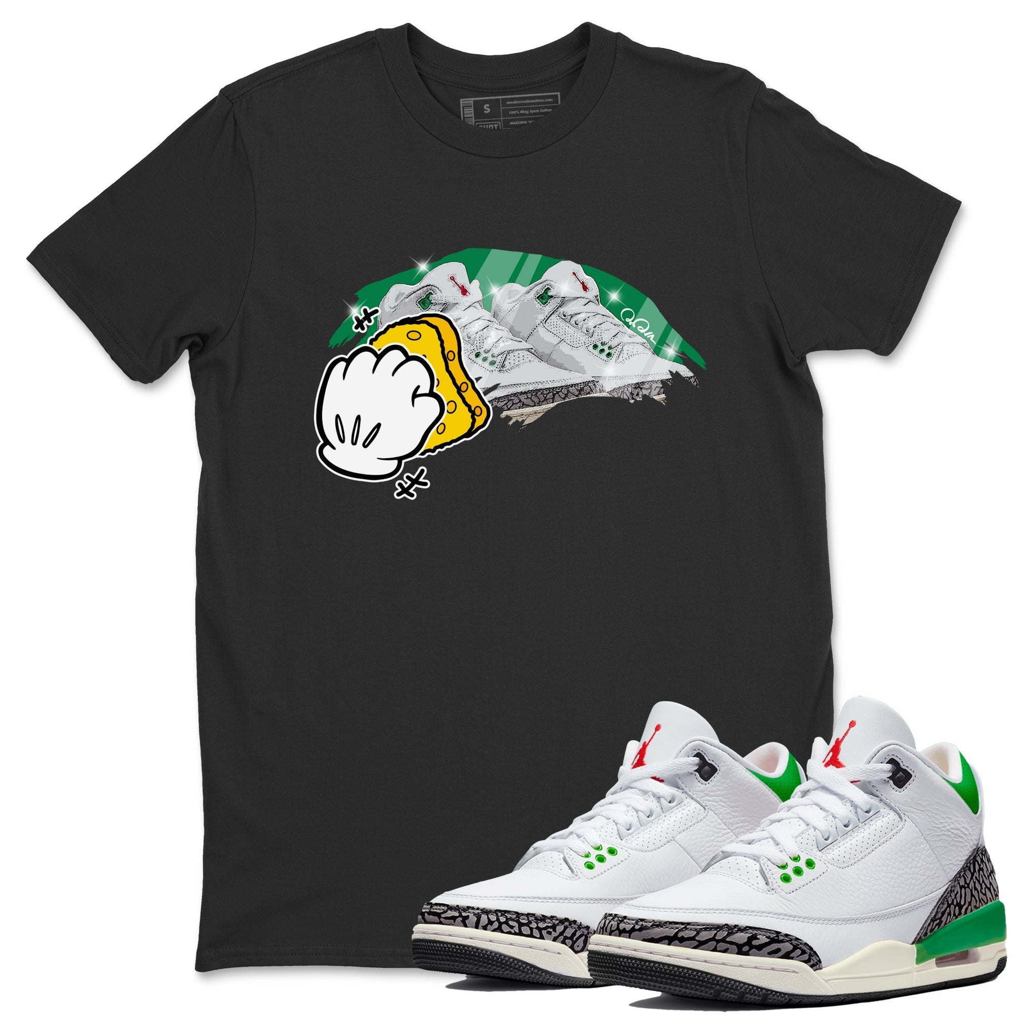 Air Jordan 3 Lucky Green Sneaker Match Tees Wiping Streetwear Sneaker Shirt AJ3 Lucky Green Sneaker Release Tees Unisex Shirts Black 1