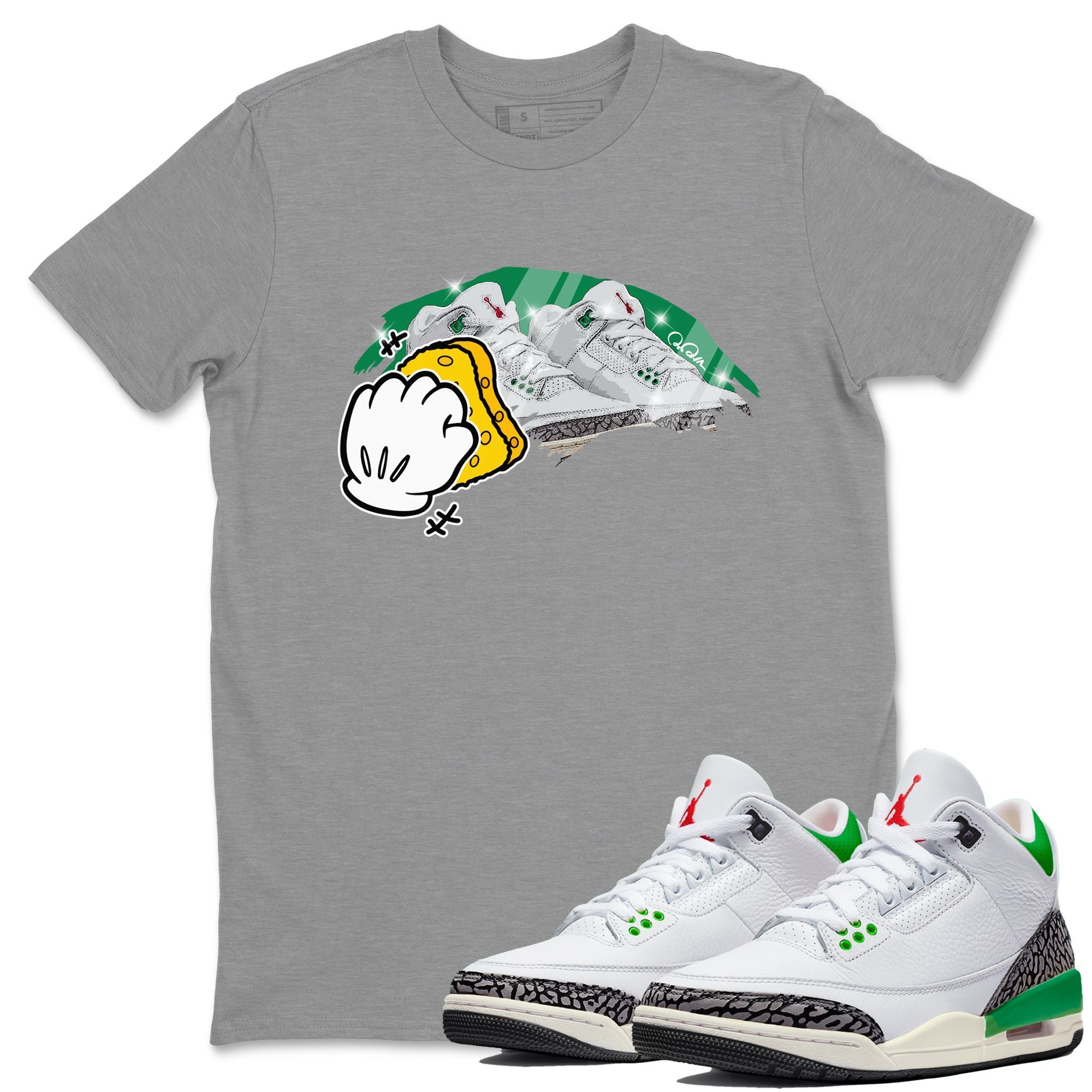 Air Jordan 3 Lucky Green Sneaker Match Tees Wiping Streetwear Sneaker Shirt AJ3 Lucky Green Sneaker Release Tees Unisex Shirts Heather Grey 1