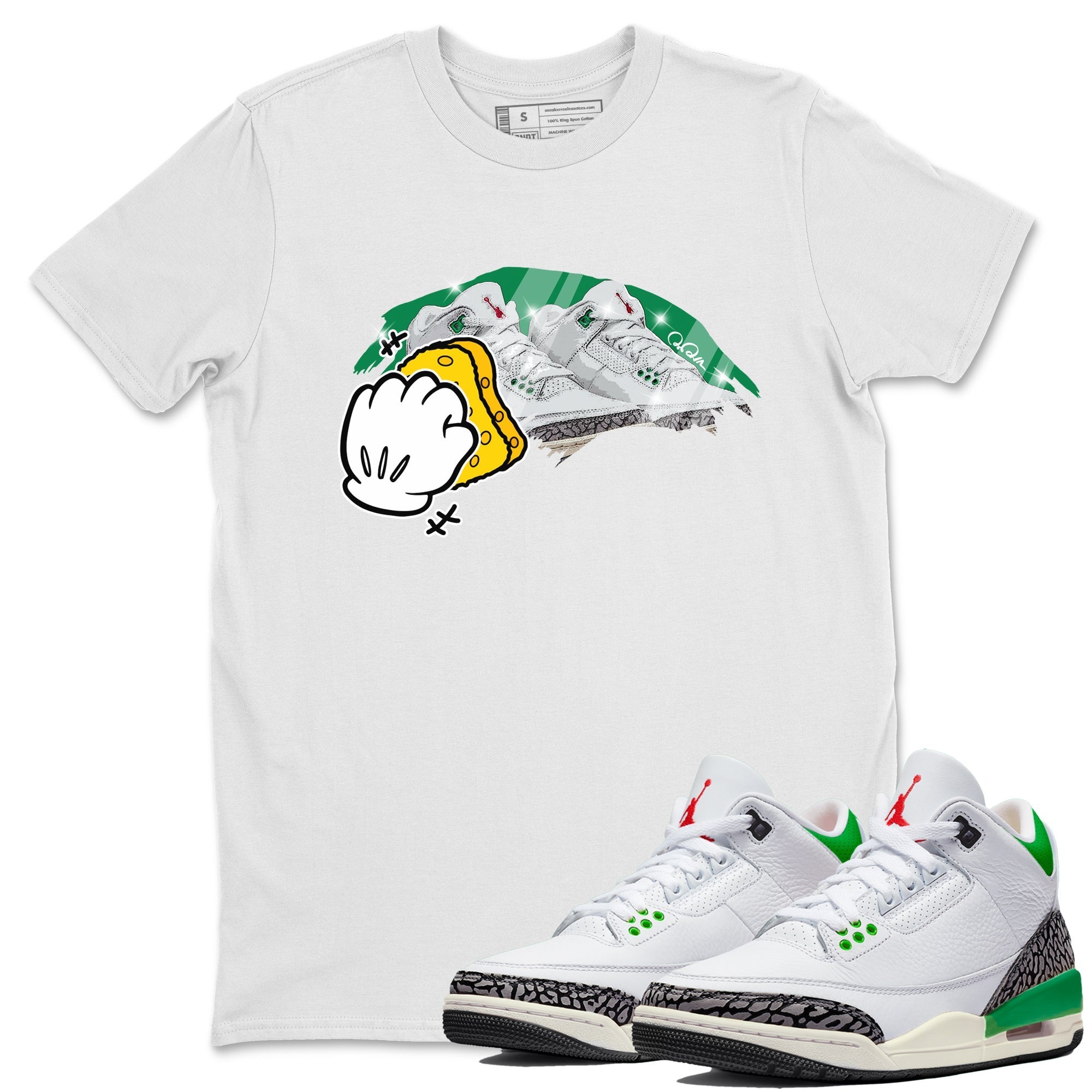 Air Jordan 3 Lucky Green Sneaker Match Tees Wiping Streetwear Sneaker Shirt AJ3 Lucky Green Sneaker Release Tees Unisex Shirts White 1