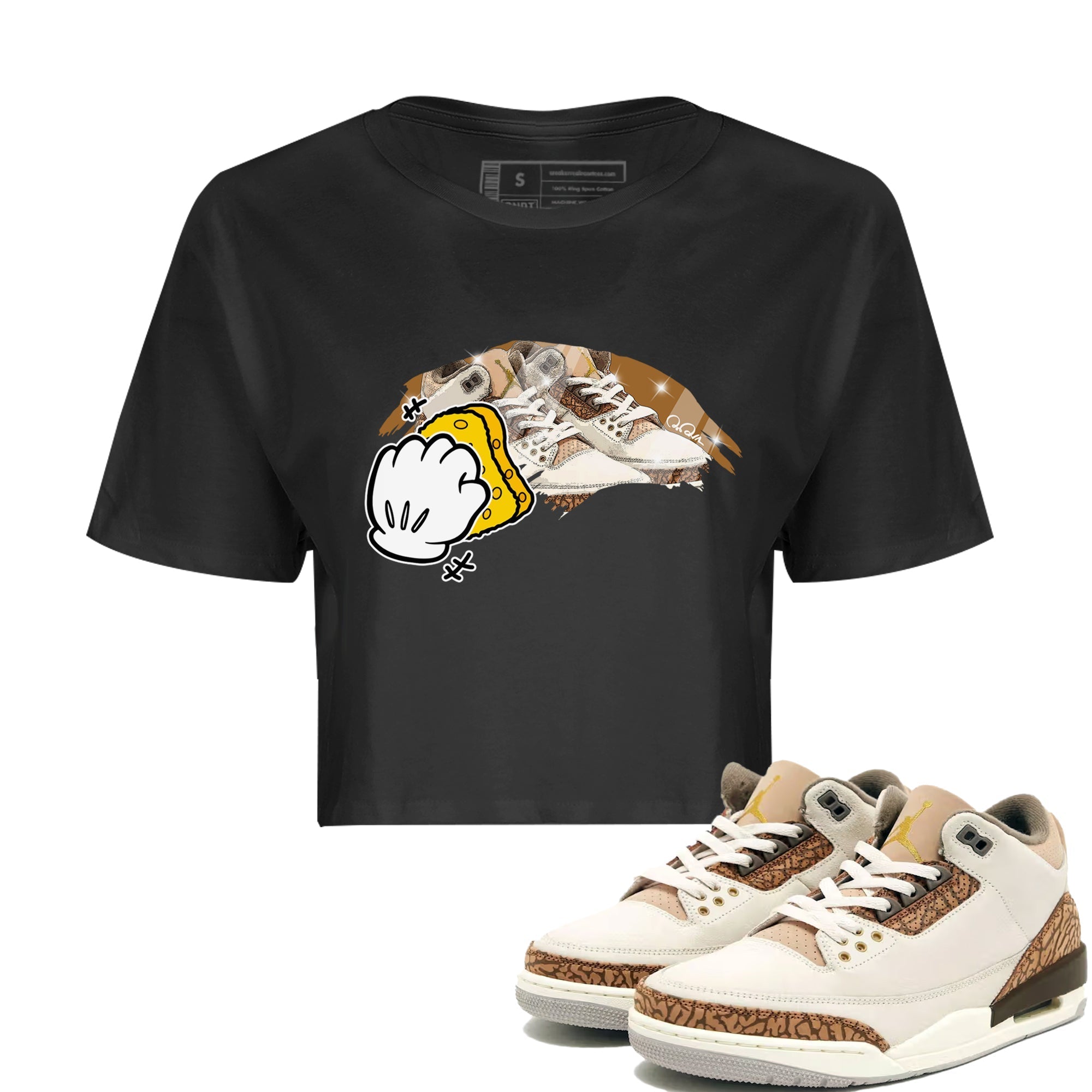 Air Jordan 3 Palomino Sneaker Match Tees Wiping Sneaker Tees AJ3 Palomino Sneaker Release Tees Women's Shirts Black 1