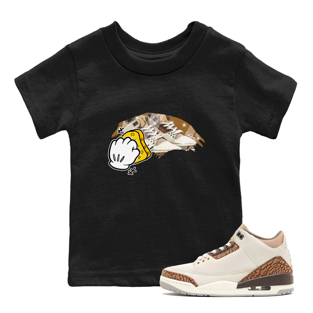 Air Jordan 3 Palomino Sneaker Match Tees Wiping Sneaker Tees AJ3 Palomino Sneaker Release Tees Kids Shirts Black 1
