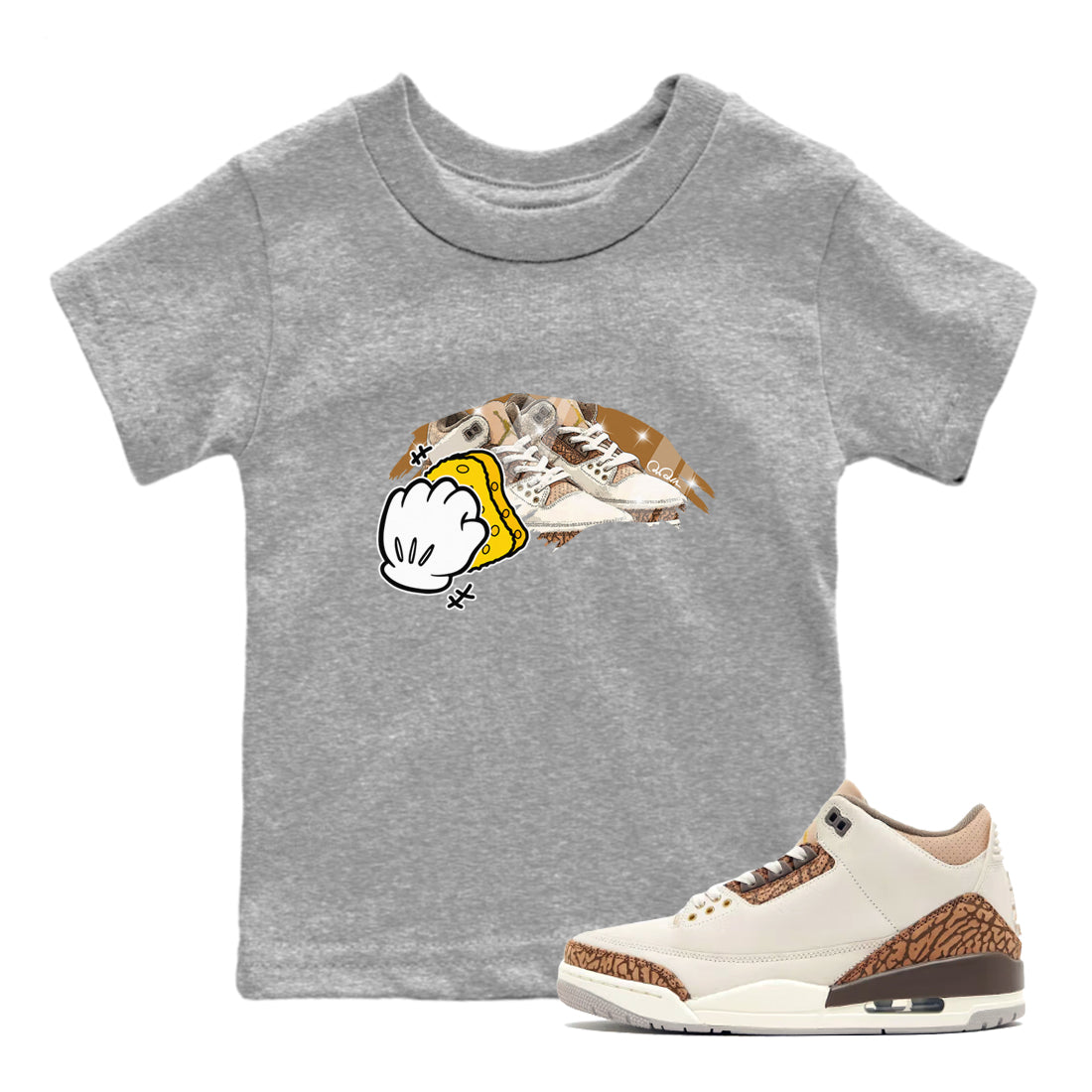 Air Jordan 3 Palomino Sneaker Match Tees Wiping Sneaker Tees AJ3 Palomino Sneaker Release Tees Kids Shirts Heather Grey 1