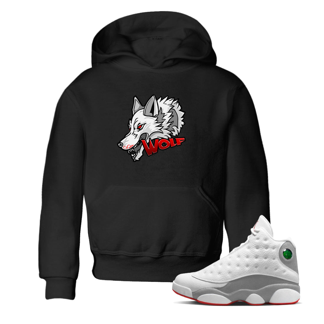 Air Jordan 13 Wolf Grey Sneaker Match Tees Wolf Head Sneaker Tees AJ13 Wolf Grey Sneaker Release Tees Kids Shirts Black 1