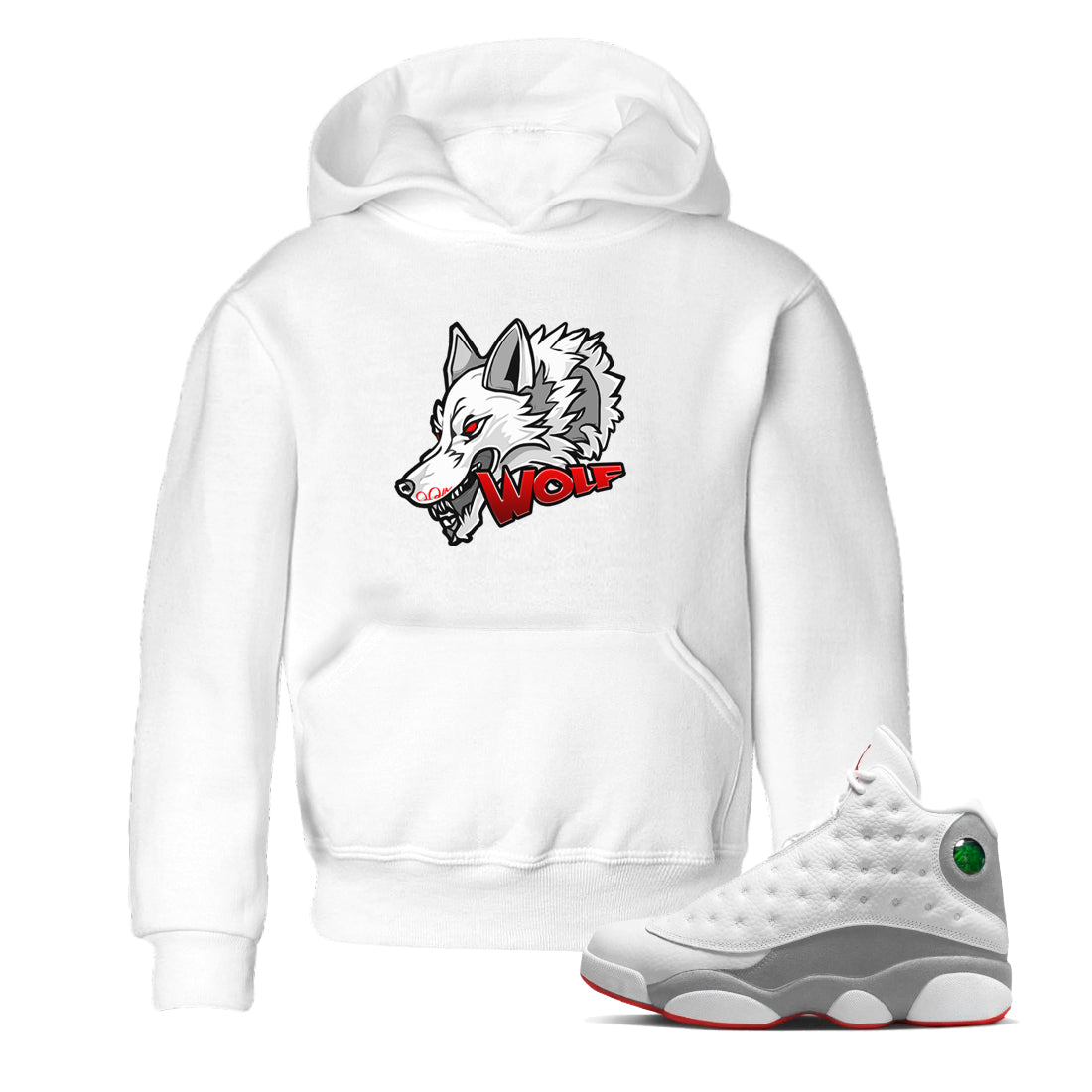 Air Jordan 13 Wolf Grey Sneaker Match Tees Wolf Head Sneaker Tees AJ13 Wolf Grey Sneaker Release Tees Kids Shirts White 1