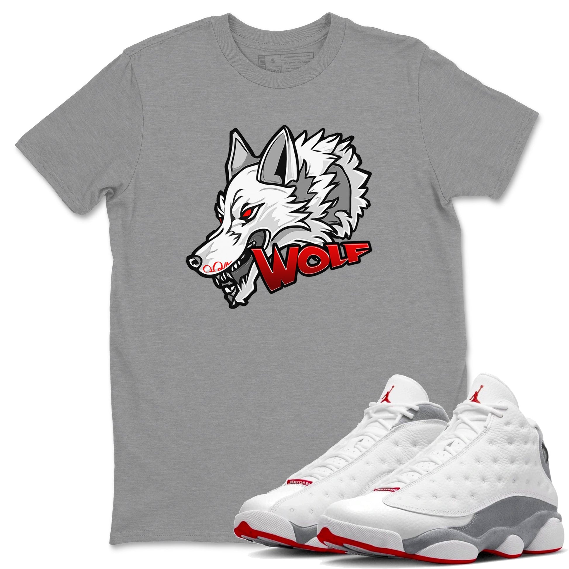 Air Jordan 13 Wolf Grey Sneaker Match Tees Wolf Head Sneaker Tees AJ13 Wolf Grey Sneaker Release Tees Unisex Shirts Heather Grey 1