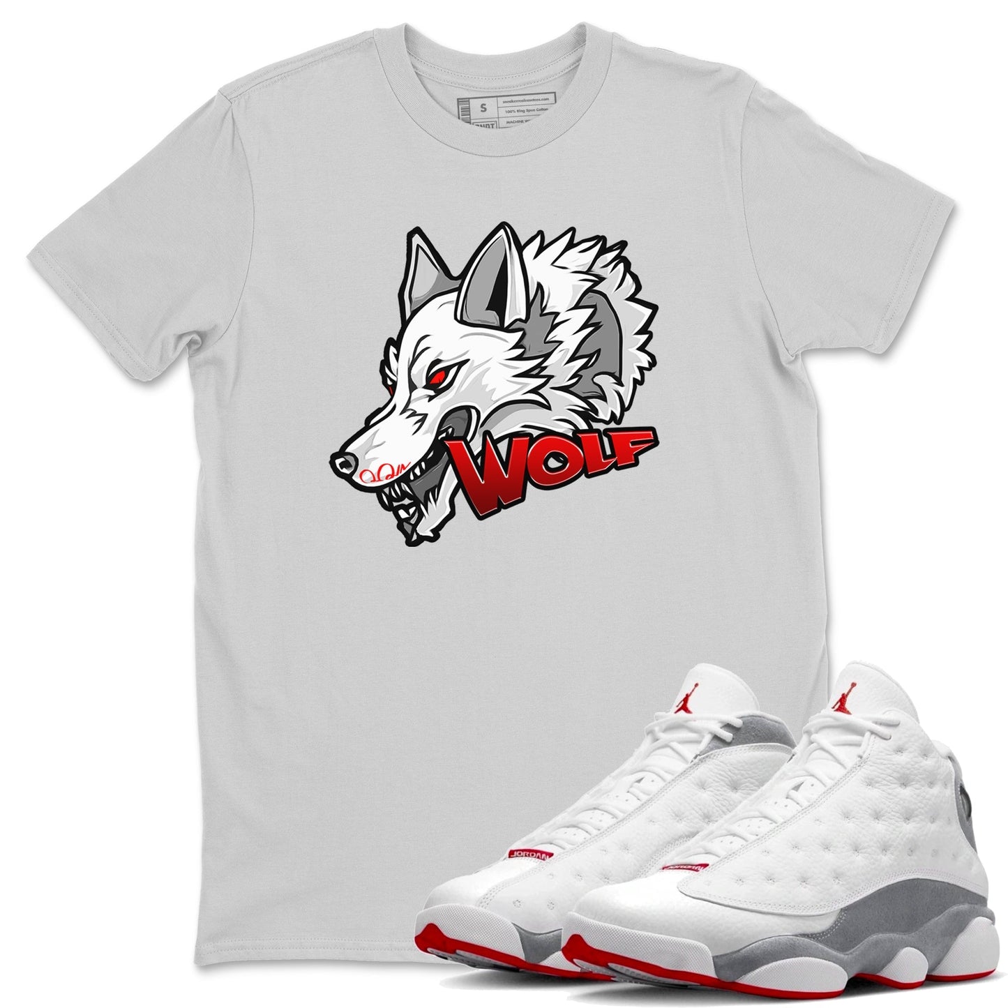 Air Jordan 13 Wolf Grey Sneaker Match Tees Wolf Head Sneaker Tees AJ13 Wolf Grey Sneaker Release Tees Unisex Shirts Silver 1