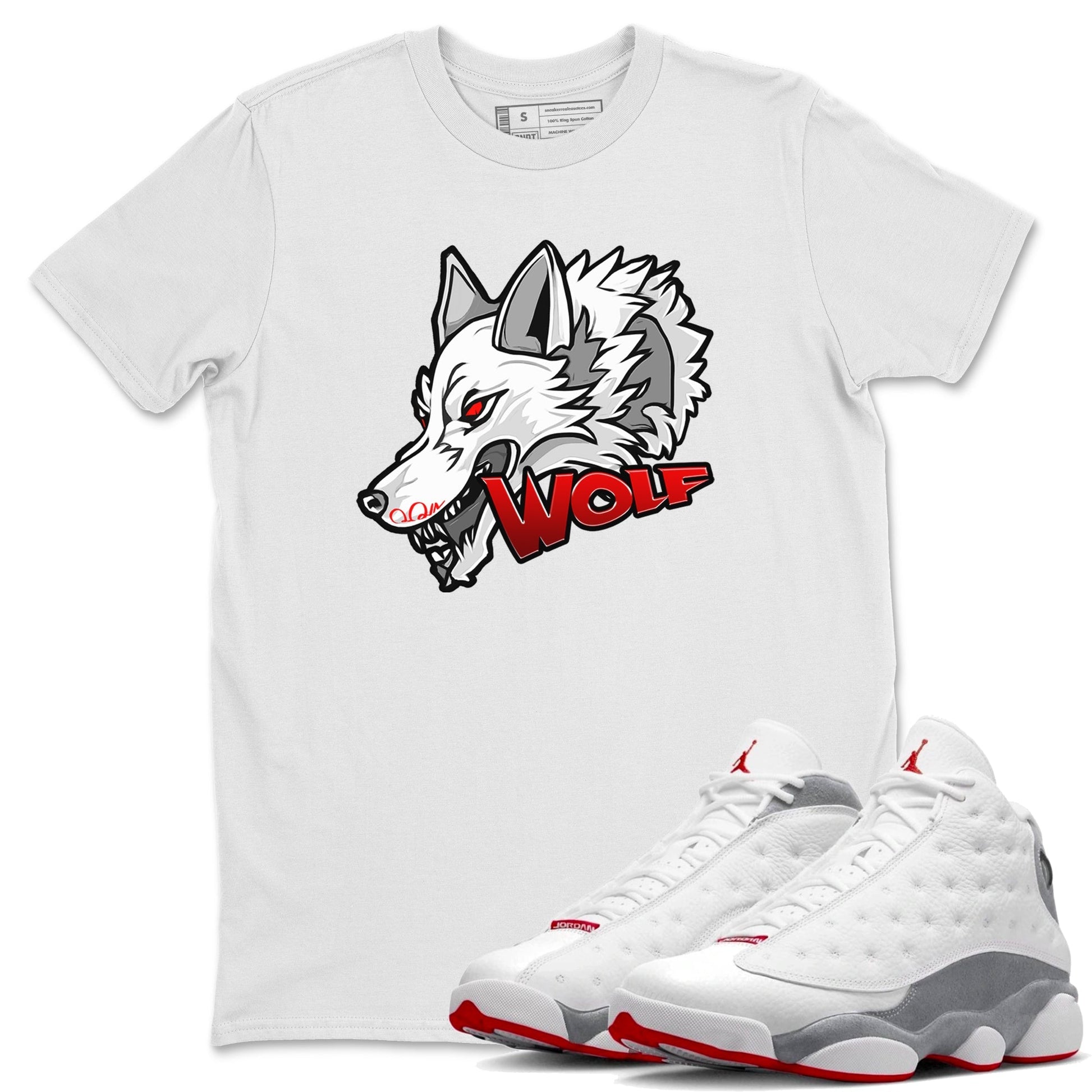 Air Jordan 13 Wolf Grey Sneaker Match Tees Wolf Head Sneaker Tees AJ13 Wolf Grey Sneaker Release Tees Unisex Shirts White 1