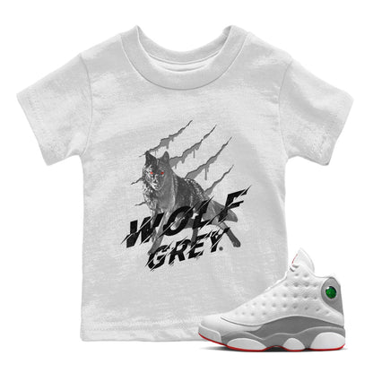 Air Jordan 13 Wolf Grey Sneaker Match Tees Wolf Scratch Sneaker Tees Air Jordan 13 Retro Wolf Grey T-Shirt Kids Shirts White 1