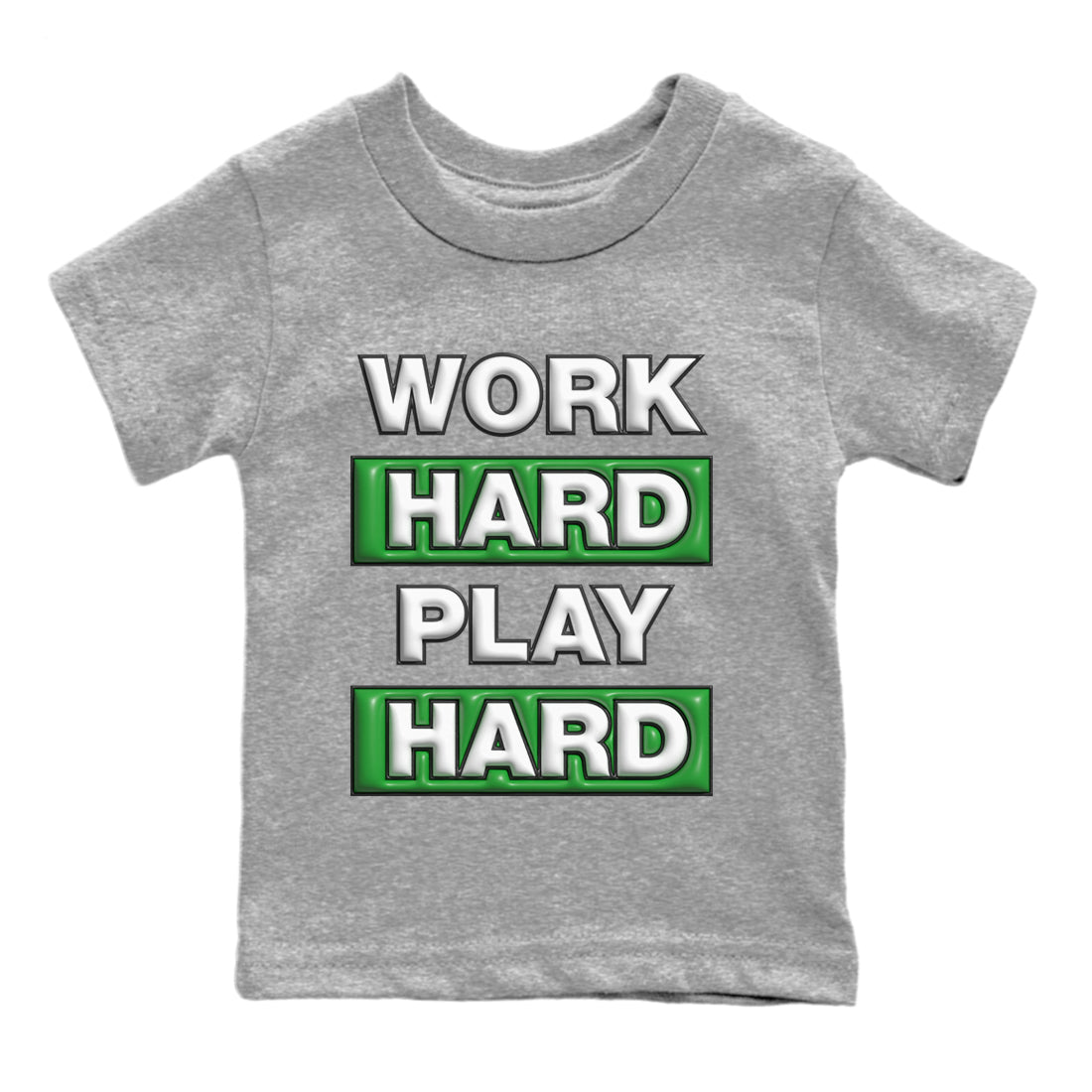 Air Jordan 3 Lucky Green Sneaker Tees Drip Gear Zone Work Hard Play Hard Sneaker Tees AJ3 Lucky Green Shirt Kids Shirts Heather Grey 2