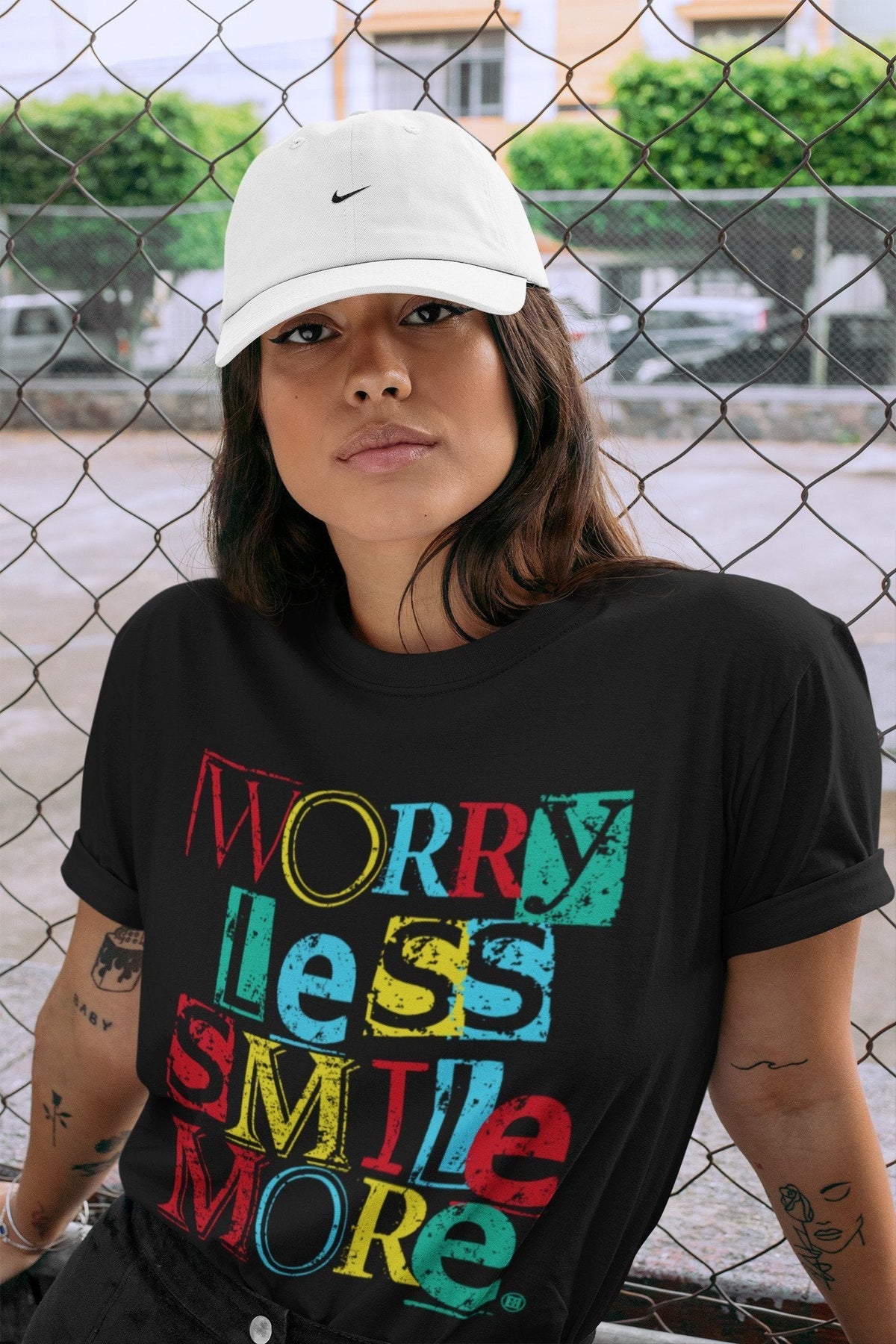 Dunk Free 99 White Sneaker Match Tees Worry Less Smile More Sneaker Tees Dunk Free 99 White Jordan to match sneaker T-Shirt Crew Neck Shirts