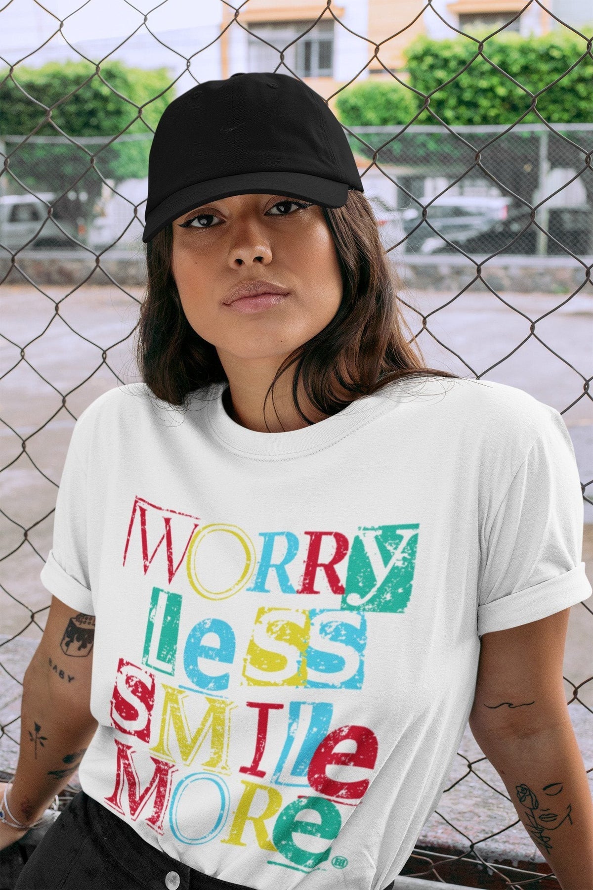 Dunk Free 99 White Sneaker Match Tees Worry Less Smile More Sneaker Tees Dunk Free 99 White Jordan to match sneaker T-Shirt Crew Neck Shirts