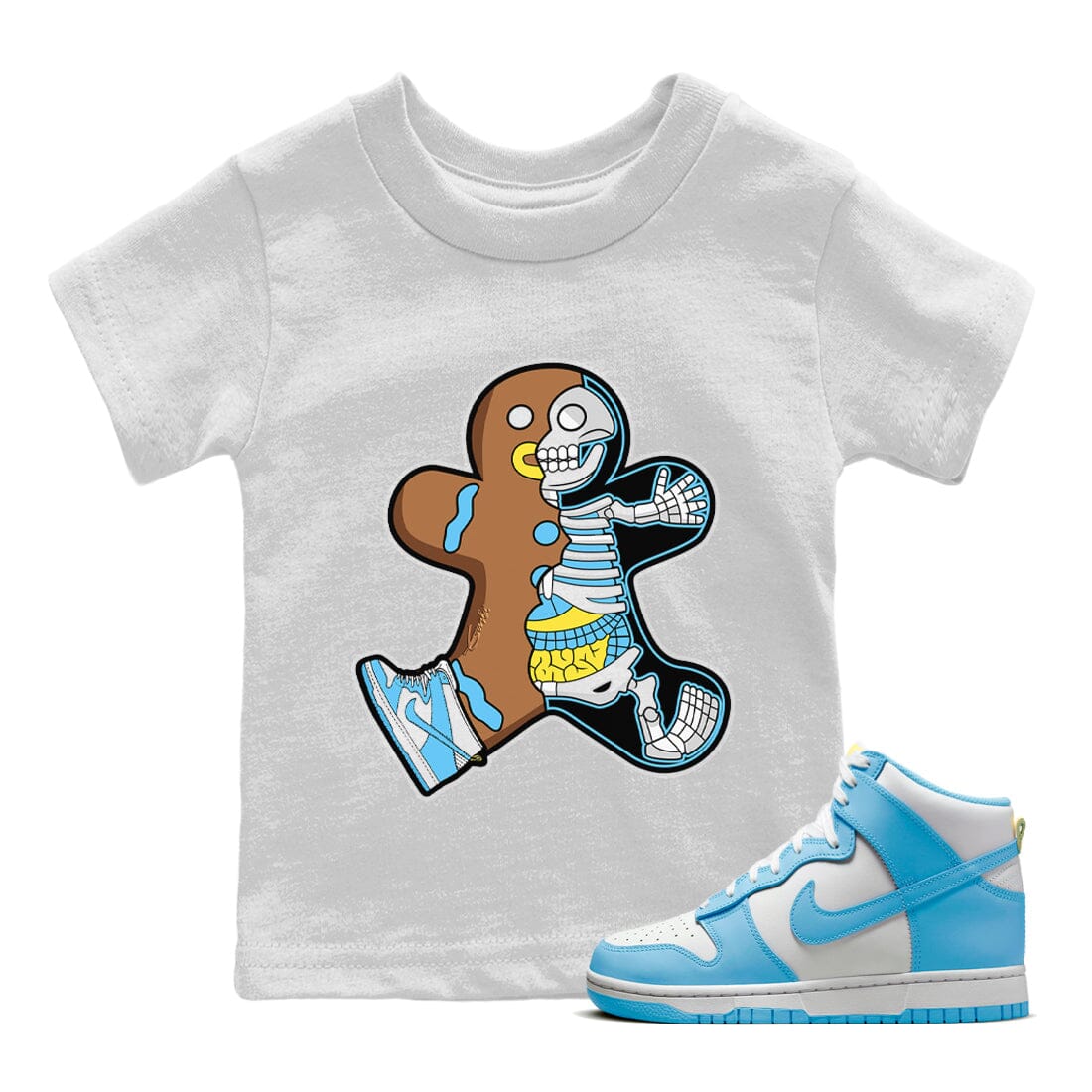 Dunk Blue Chill Sneaker Match Tees Xray Gingerbread Man Sneaker Tees Dunk Blue Chill Jordan to match sneaker T-Shirt Kids Shirts