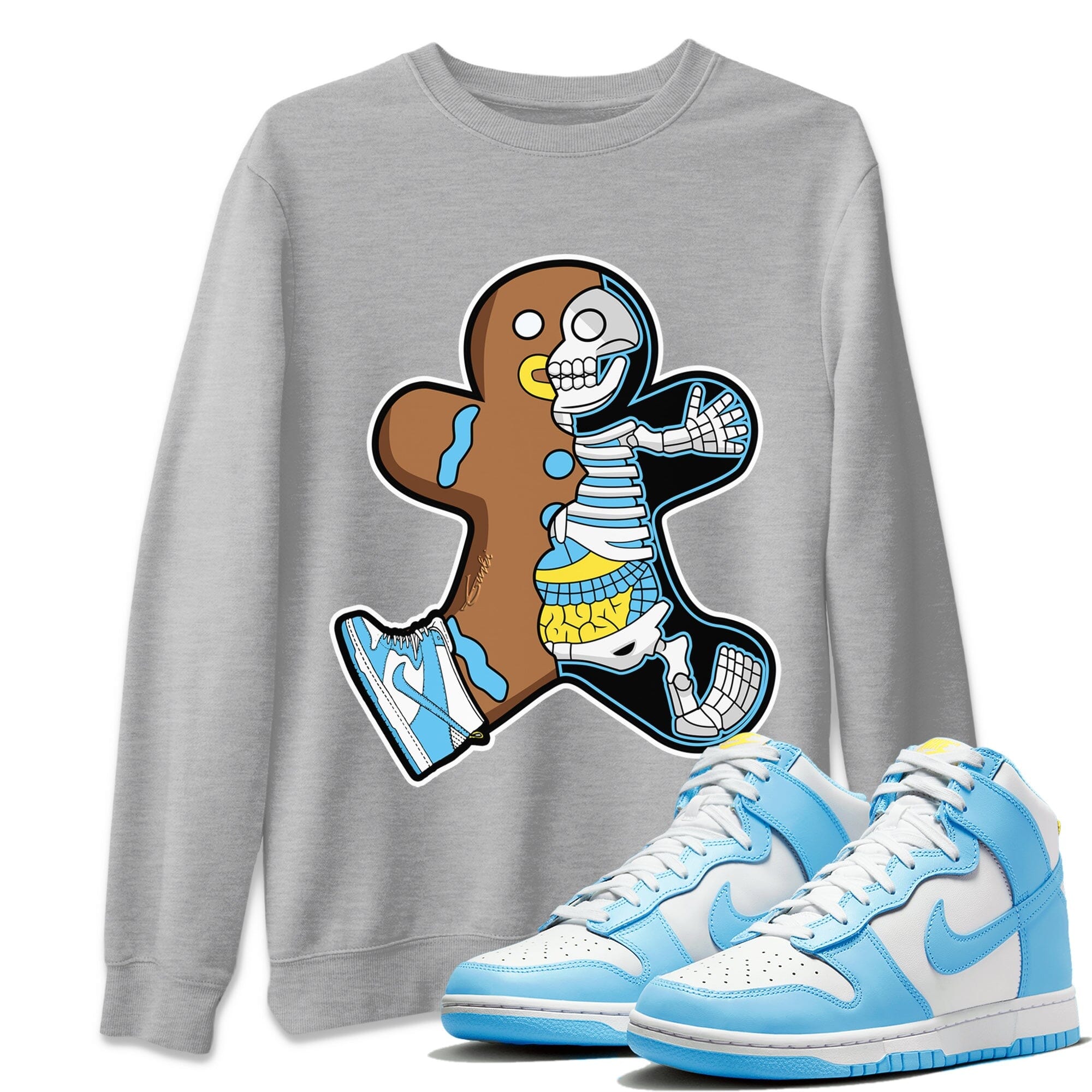 Dunk Blue Chill Sneaker Match Tees Xray Gingerbread Man Sneaker Tees Dunk Blue Chill Jordan to match sneaker T-Shirt Crew Neck Shirts