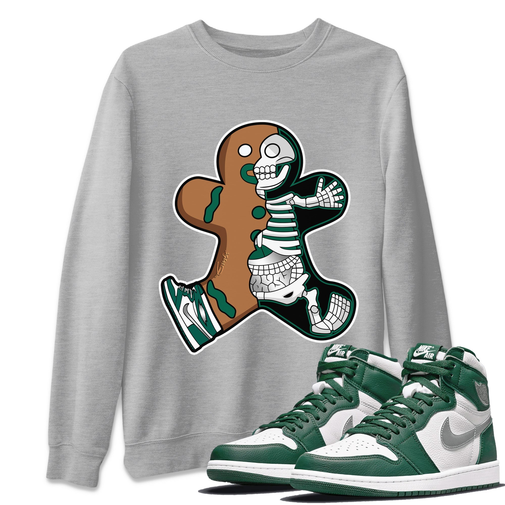 Jordan 1 Gorge Green Sneaker Matching T-Shirt Xray Gingerbread Man Sneaker Tees Jordan 1 Gorge Green Sneaker Release Tees Crew Neck Tees