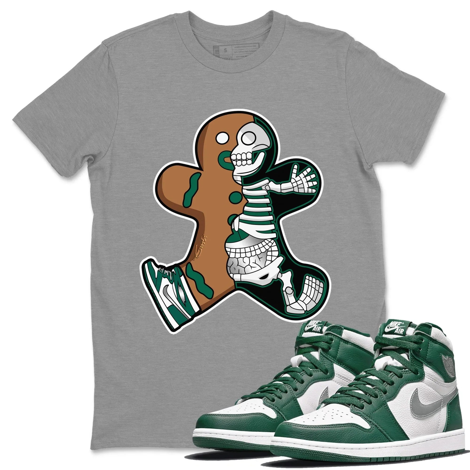 Jordan 1 Gorge Green Sneaker Matching T-Shirt Xray Gingerbread Man Sneaker Tees Jordan 1 Gorge Green Sneaker Release Tees Crew Neck Tees