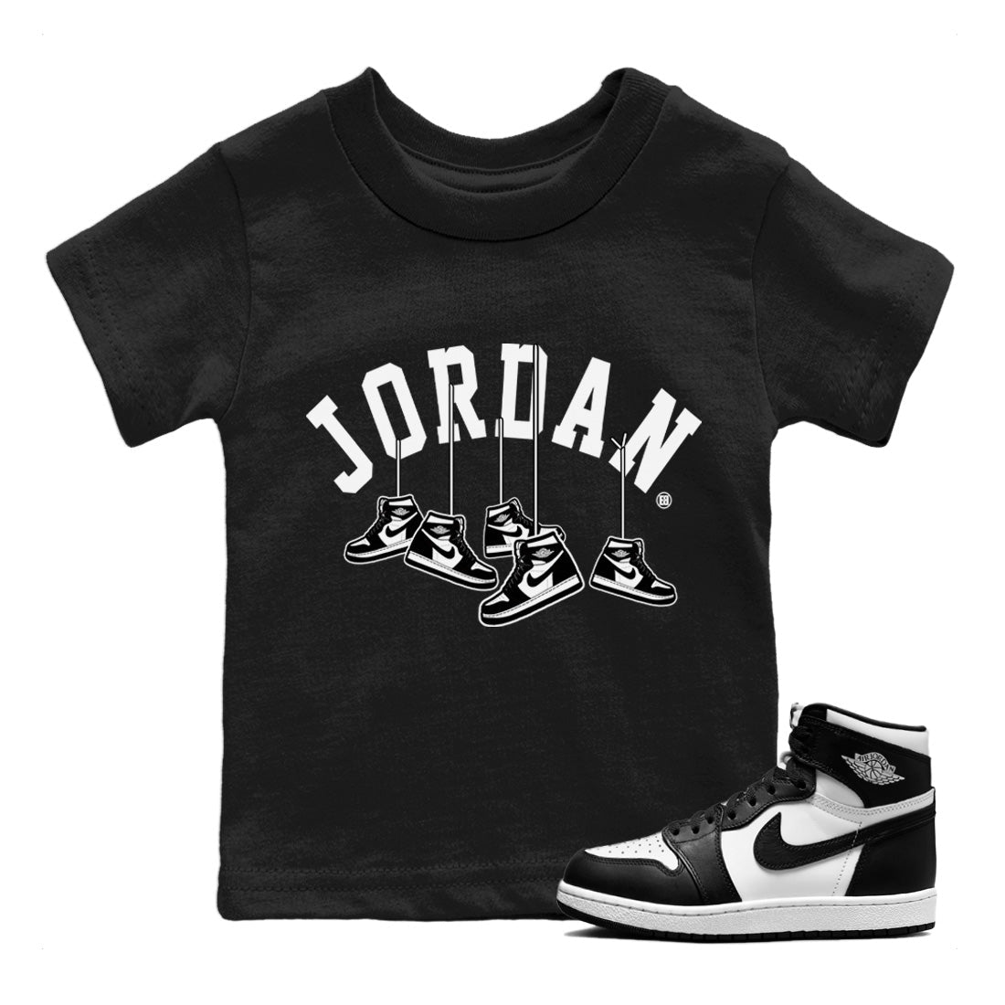 Jordan 1 Black White Sneaker Match Tees Hanging Sneakers Sneaker Tees Jordan 1 Black White Jordan to match sneaker T-Shirt Kids Shirts