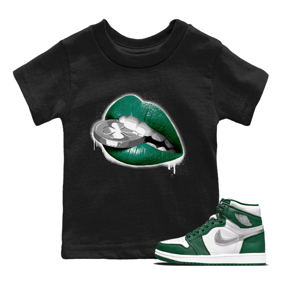 Jordan 1 Gorge Green Sneaker Matching T-Shirt Lips Coin Sneaker Tees Jordan 1 Gorge Green Sneaker Release Tees Kids Shirts