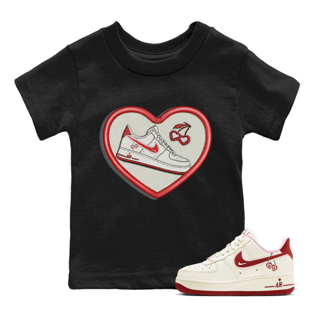 Air Force 1 Valentines Day Sneaker Match Tees Embroidery Patch Sneaker Tees Air Force 1 Valentines Day Jordan to match sneaker T-Shirt Kids Shirts