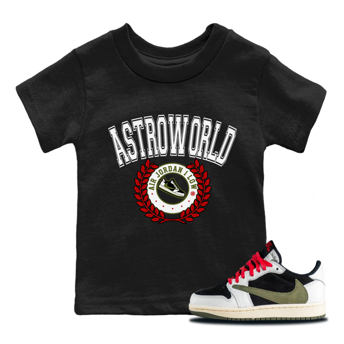 Jordan 1 Travis Scott Olive Sneaker Matching T-Shirt Sneaker Letter Sneaker Tees Jordan 1 Travis Scott Olive Sneaker Release Tees Kids Shirts