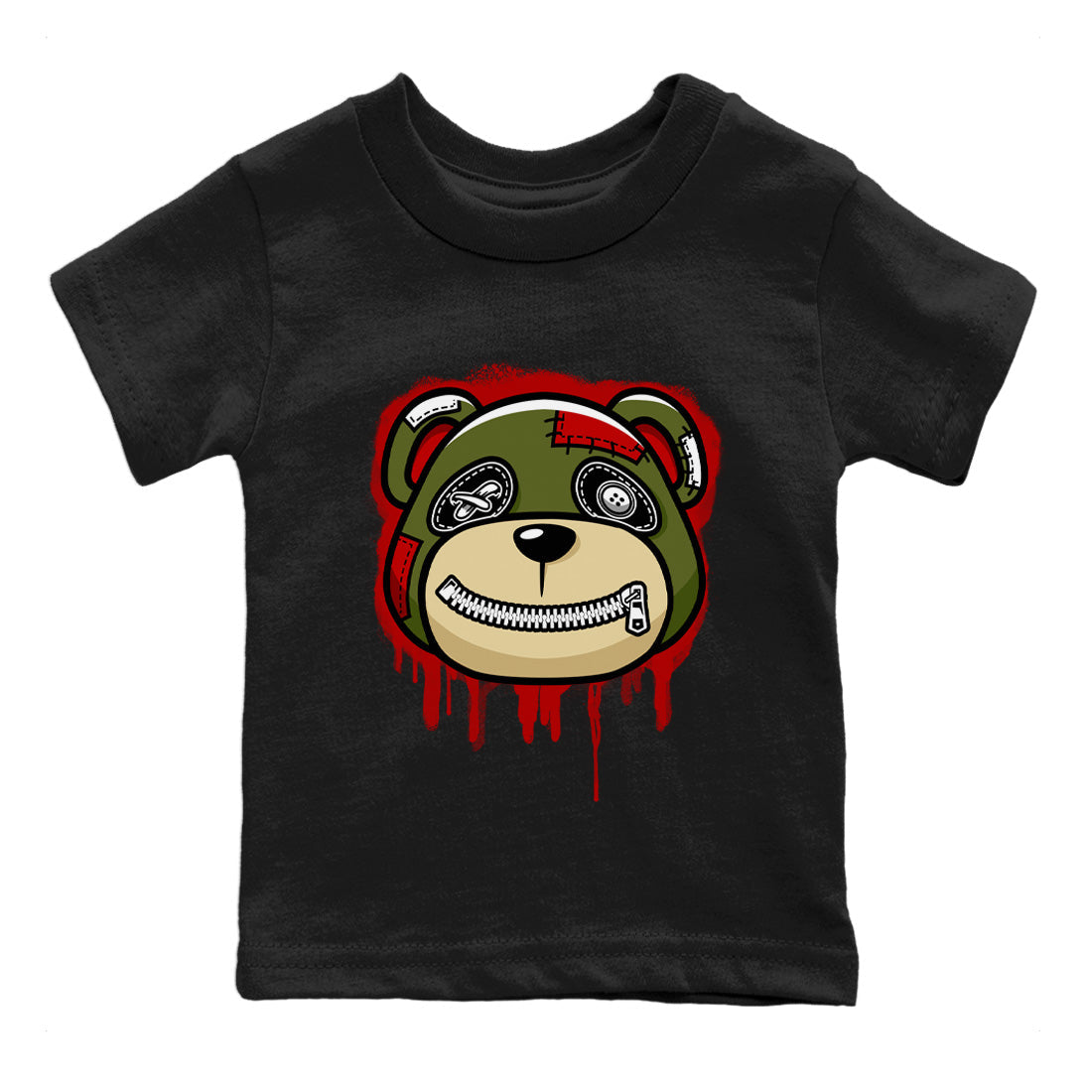 Jordan 1 Travis Scott Olive Sneaker Matching T-Shirt Bear Face Sneaker Tees Jordan 1 Travis Scott Olive Sneaker Release Tees Kids Shirts