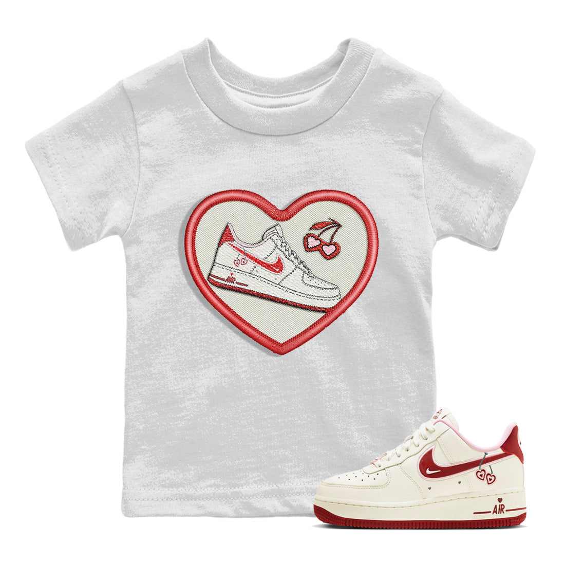 Air Force 1 Valentines Day Sneaker Match Tees Embroidery Patch Sneaker Tees Air Force 1 Valentines Day Jordan to match sneaker T-Shirt Kids Shirts
