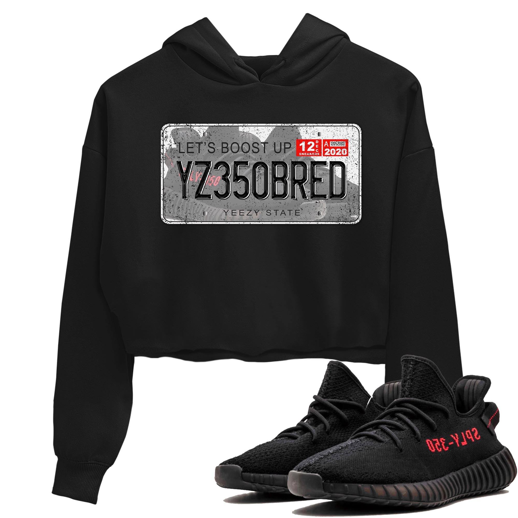 Yeezy 350 Bred shirt to match jordans Yeezy Plate Streetwear Sneaker Shirt Yeezy Boost 350 V2 Bred Drip Gear Zone Sneaker Matching Clothing Black 1 Crop T-Shirt