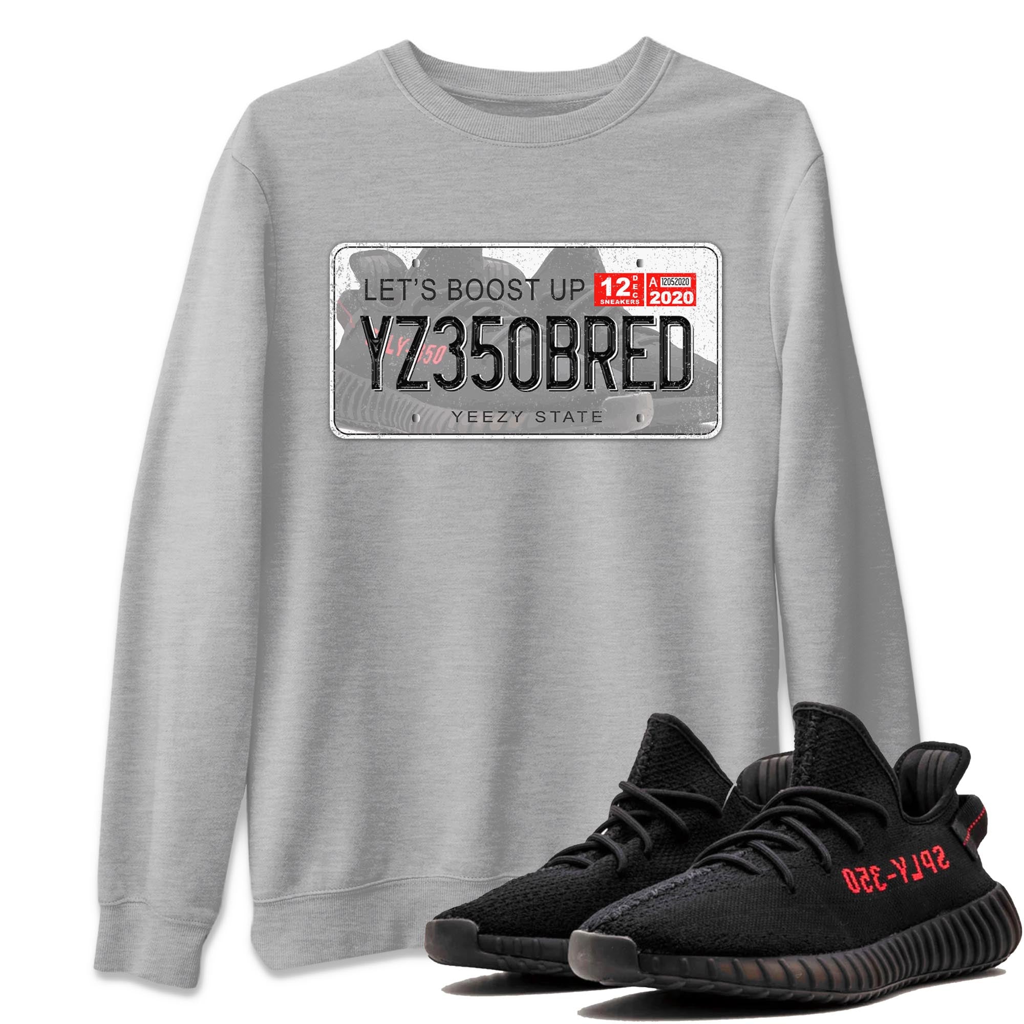 Yeezy 350 Bred shirt to match jordans Yeezy Plate Streetwear Sneaker Shirt Yeezy Boost 350 V2 Bred Drip Gear Zone Sneaker Matching Clothing Unisex Heather Grey 1 T-Shirt